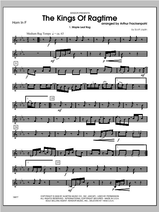 Download Arthur Frackenpohl Kings Of Ragtime, The - Horn Sheet Music