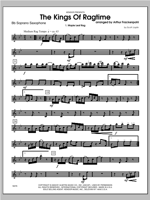 Download Arthur Frackenpohl Kings Of Ragtime, The - Soprano Sax Sheet Music