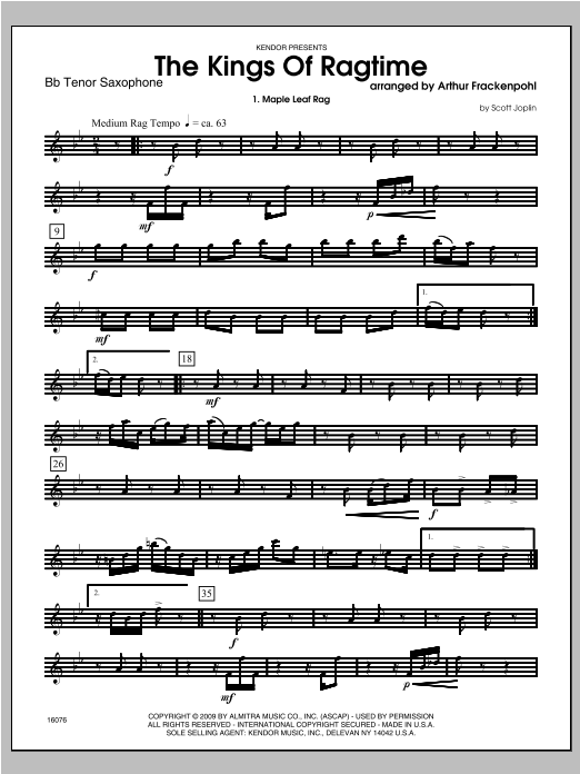 Download Arthur Frackenpohl Kings Of Ragtime, The - Tenor Sax Sheet Music