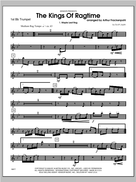 Download Arthur Frackenpohl Kings Of Ragtime, The - Trumpet 1 Sheet Music
