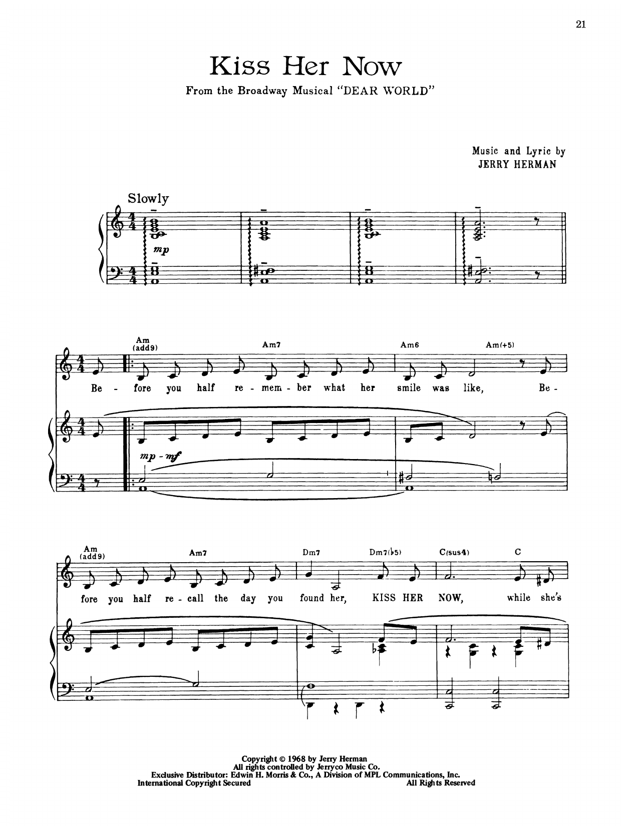Jerry Herman Kiss Her Now (from Dear World) sheet music notes printable PDF score