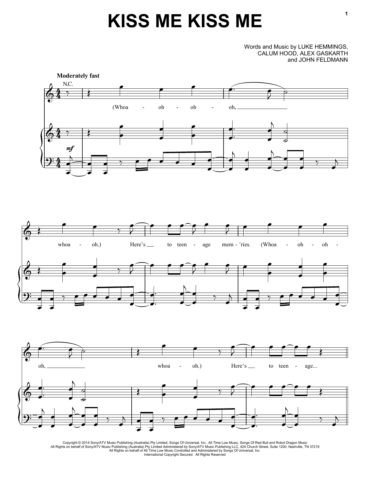 Download 5 Seconds of Summer Kiss Me Kiss Me Sheet Music
