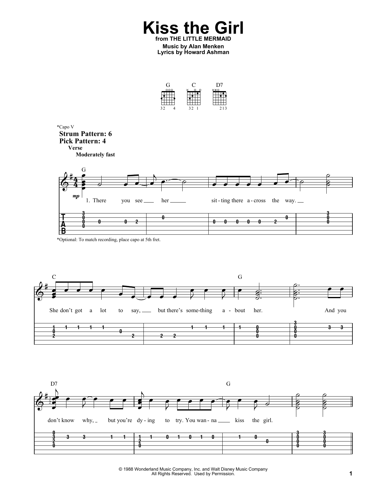 Download Alan Menken & Howard Ashman Kiss The Girl (from The Little Mermaid) Sheet Music