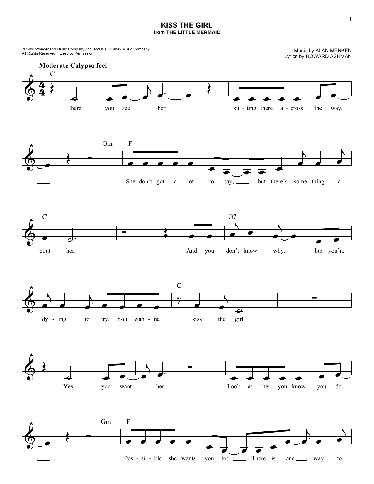 Download Alan Menken Kiss The Girl (from The Little Mermaid) Sheet Music