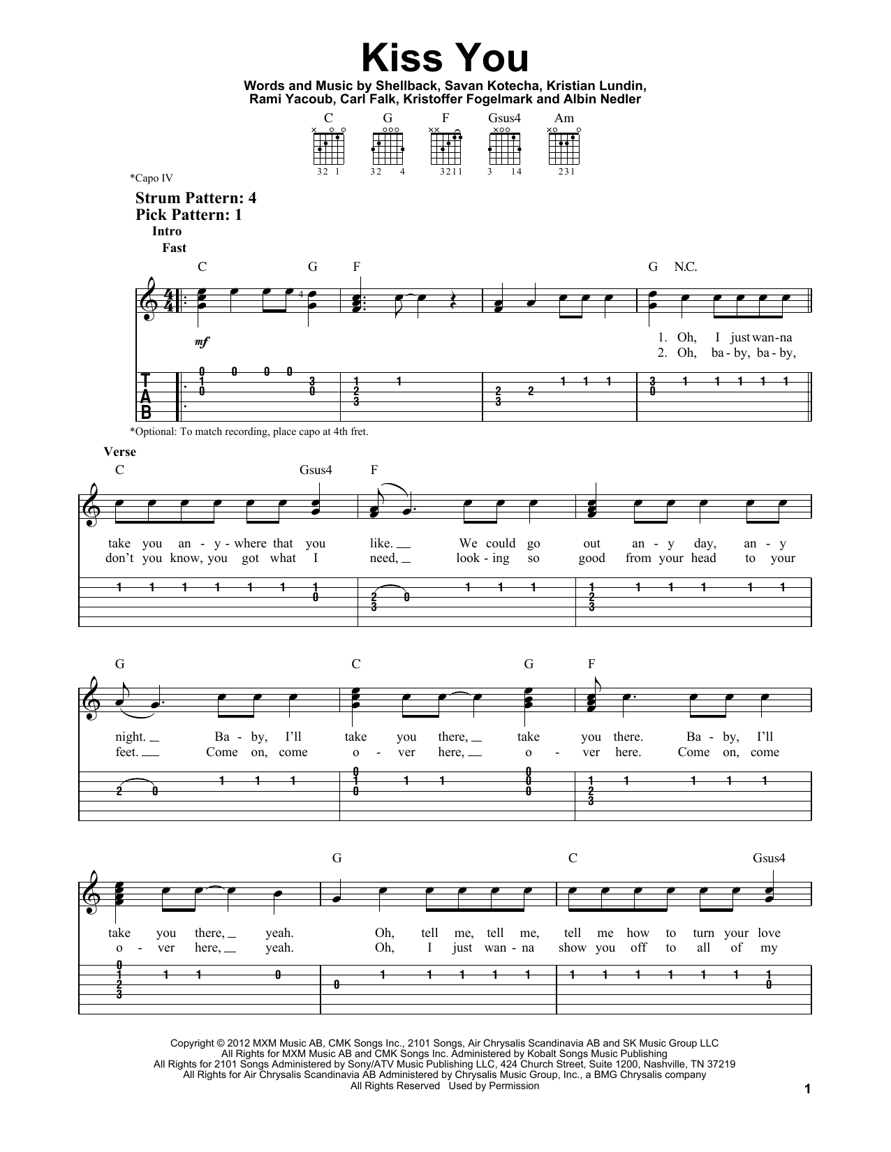 Download One Direction Kiss You Sheet Music
