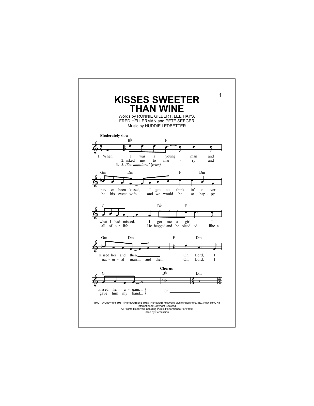 Download Jimmie Rodgers Kisses Sweeter Than Wine Sheet Music