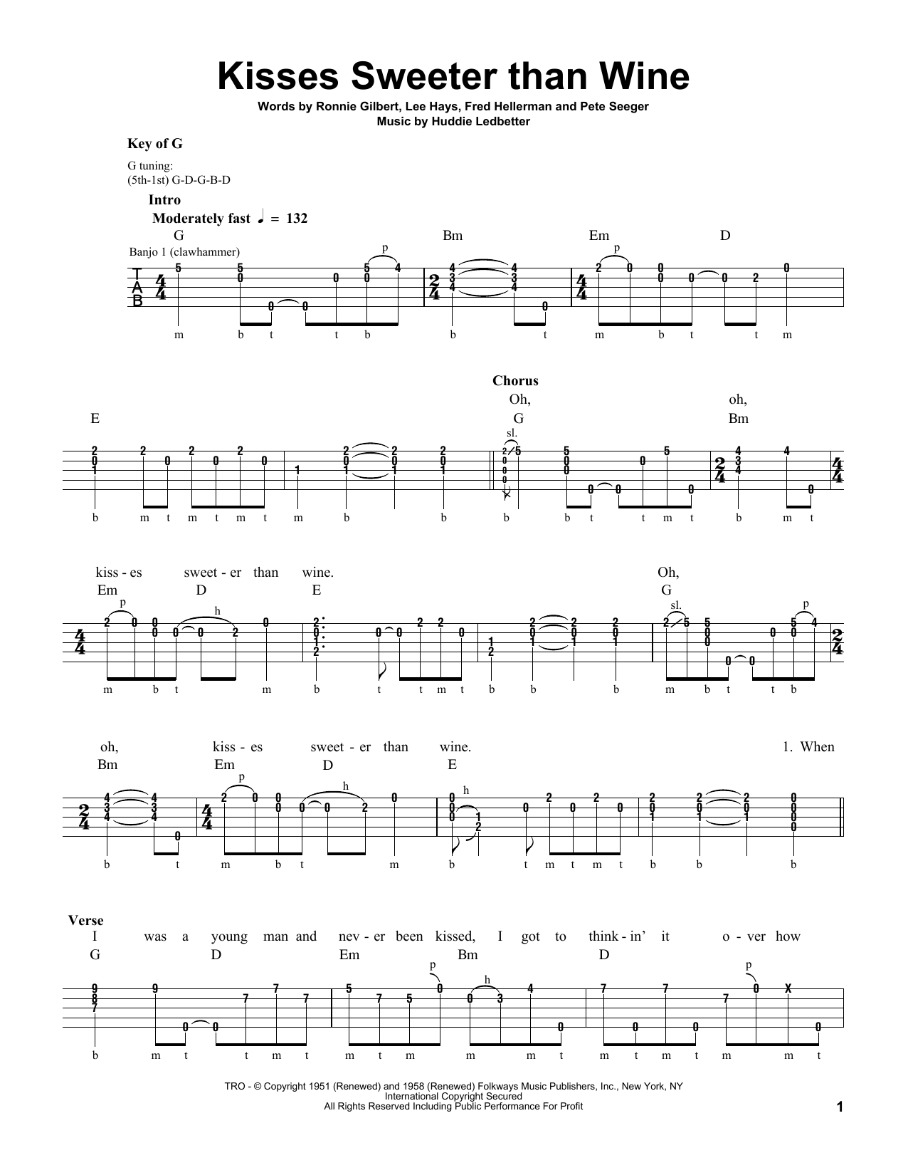 Download Pete Seeger Kisses Sweeter Than Wine Sheet Music