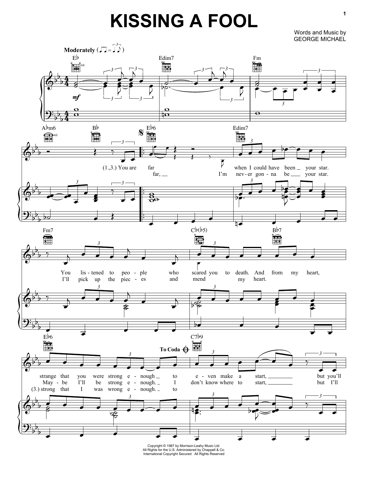Download George Michael Kissing A Fool Sheet Music