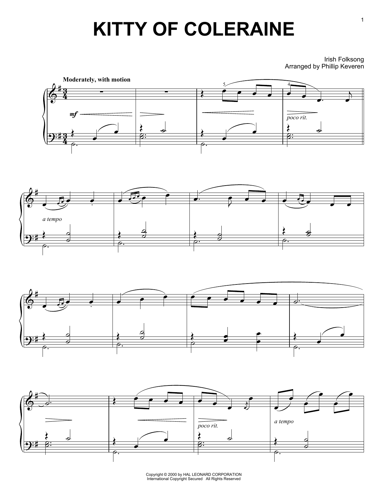 Download Irish Folksong Kitty Of Coleraine (arr. Phillip Kevere Sheet Music
