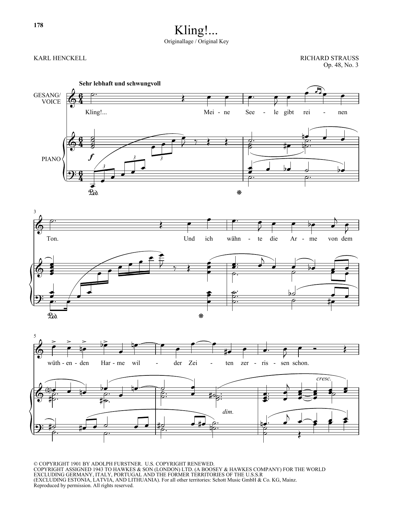 Download Richard Strauss Kling! (High Voice) Sheet Music