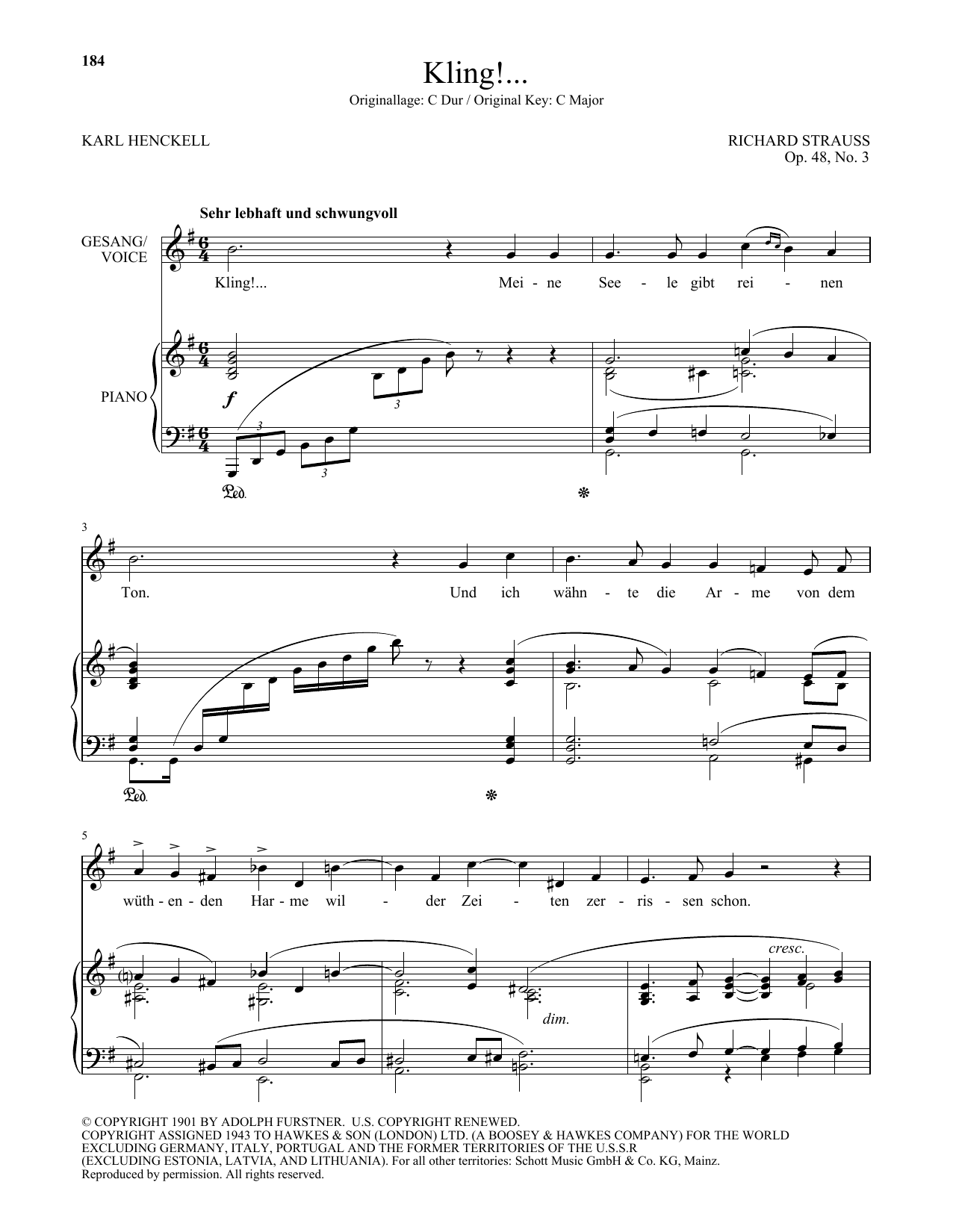 Download Richard Strauss Kling! (Low Voice) Sheet Music