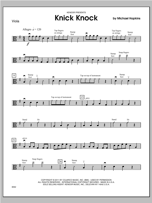 Download Hopkins Knick Knock - Viola Sheet Music