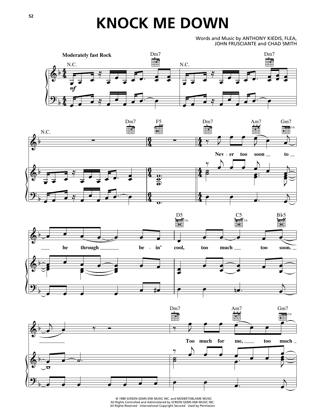 Download Red Hot Chili Peppers Knock Me Down Sheet Music