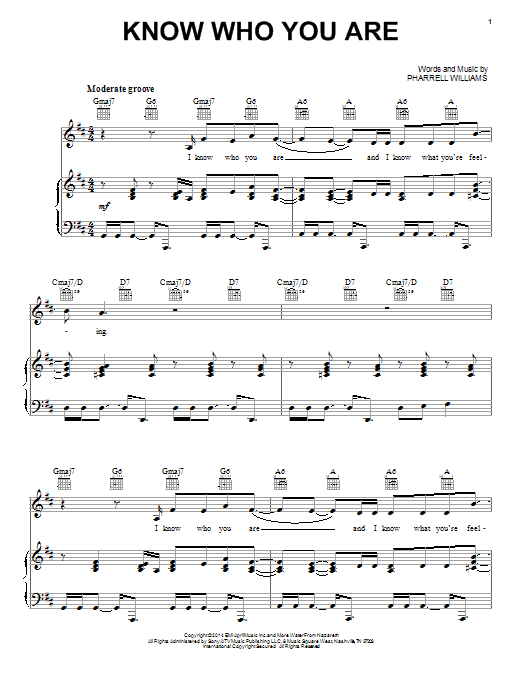 Download Pharrell Williams Know Who You Are Sheet Music