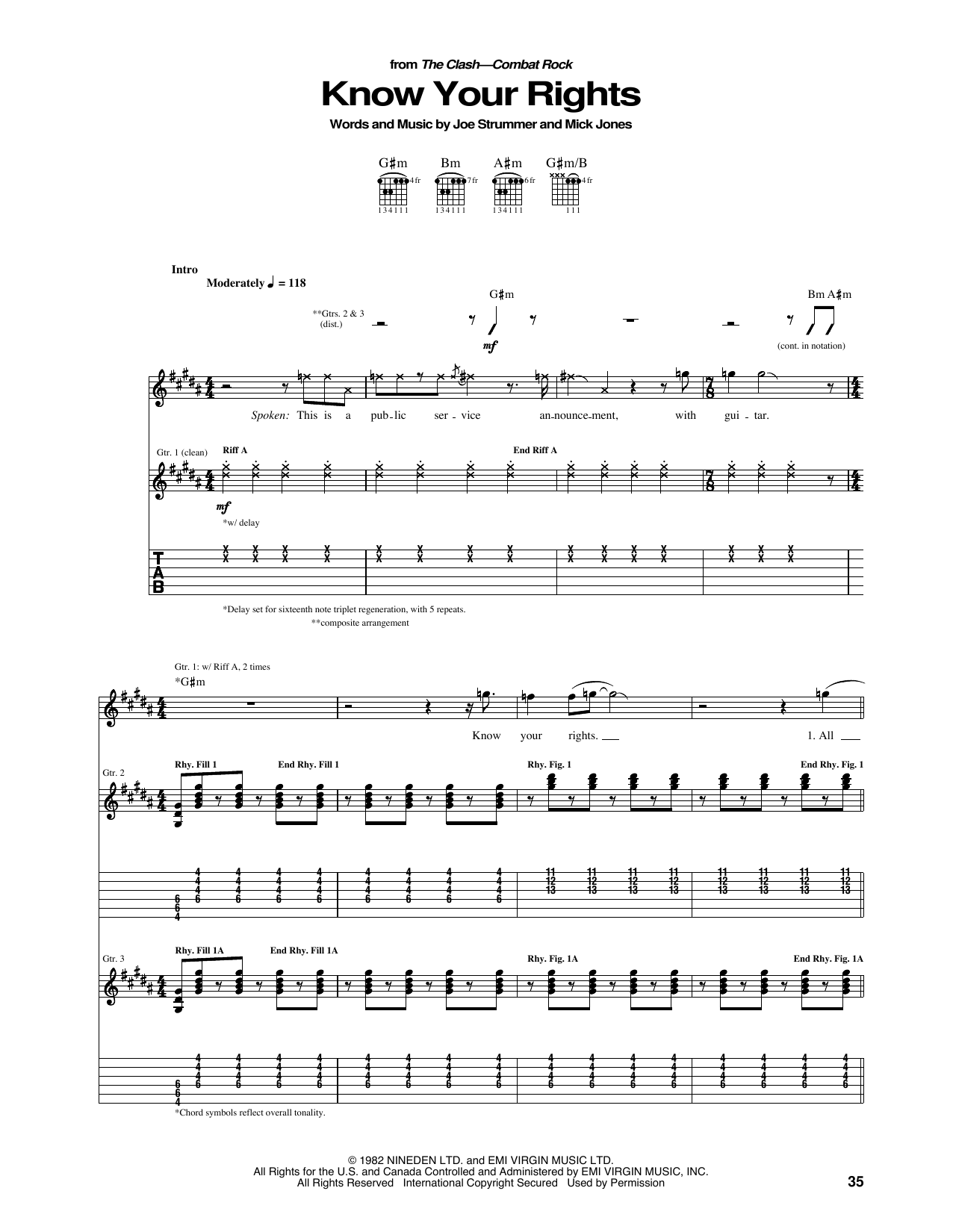 Download The Clash Know Your Rights Sheet Music
