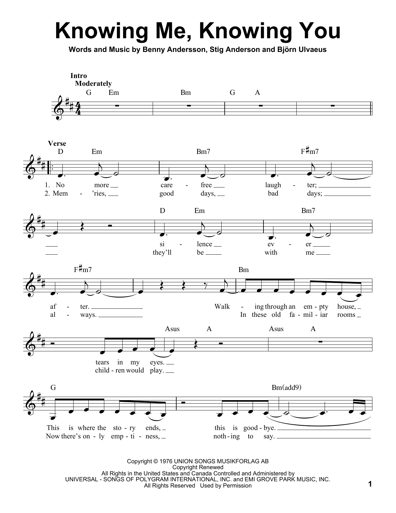 Download Abba Knowing Me, Knowing You Sheet Music