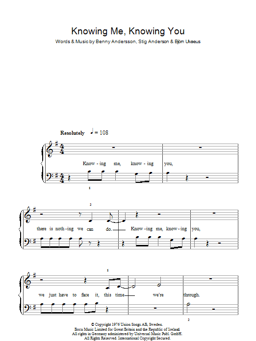 Download ABBA Knowing Me, Knowing You Sheet Music