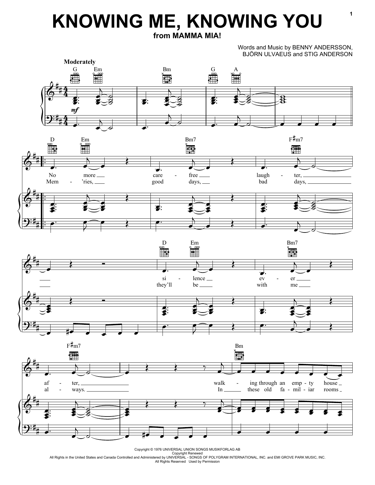 Download ABBA Knowing Me, Knowing You Sheet Music