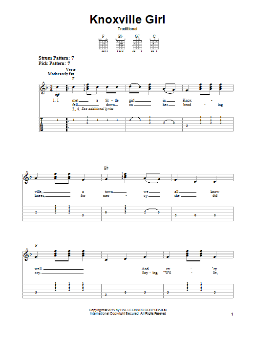 Download Traditional Knoxville Girl Sheet Music