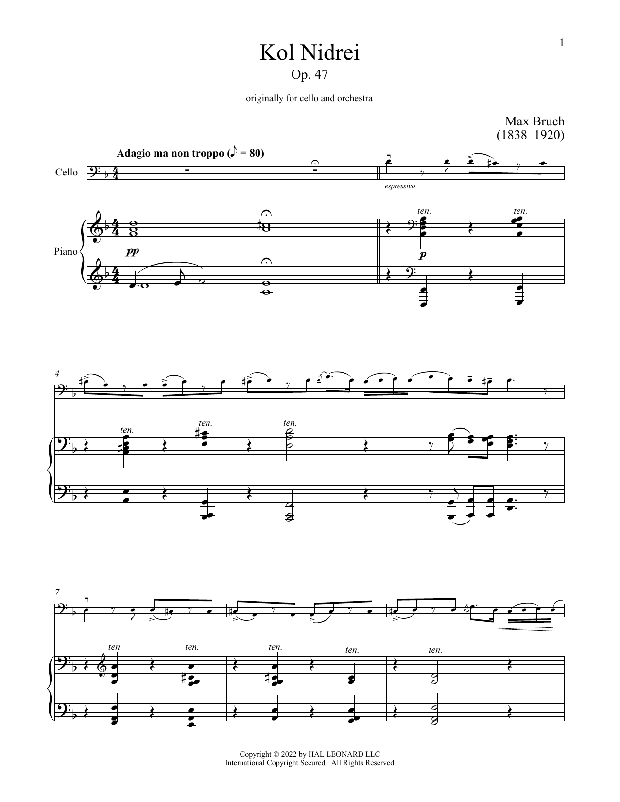 Download Max Bruch Kol Nidrei, Op. 47 Sheet Music
