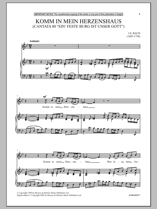 Download Johann Sebastian Bach Komm In Mein Herzenshaus (Cantata 80 Ei Sheet Music