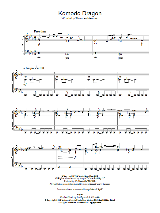 Download Thomas Newman Komodo Dragon (from James Bond Skyfall) Sheet Music
