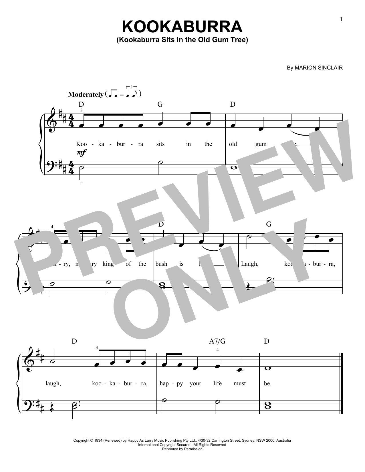 Download Marion Sinclair Kookaburra (Kookaburra Sits In The Old Sheet Music