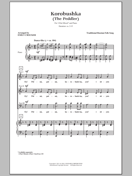 Download Russian Folk Song Korobushka (arr. Emily Crocker) Sheet Music