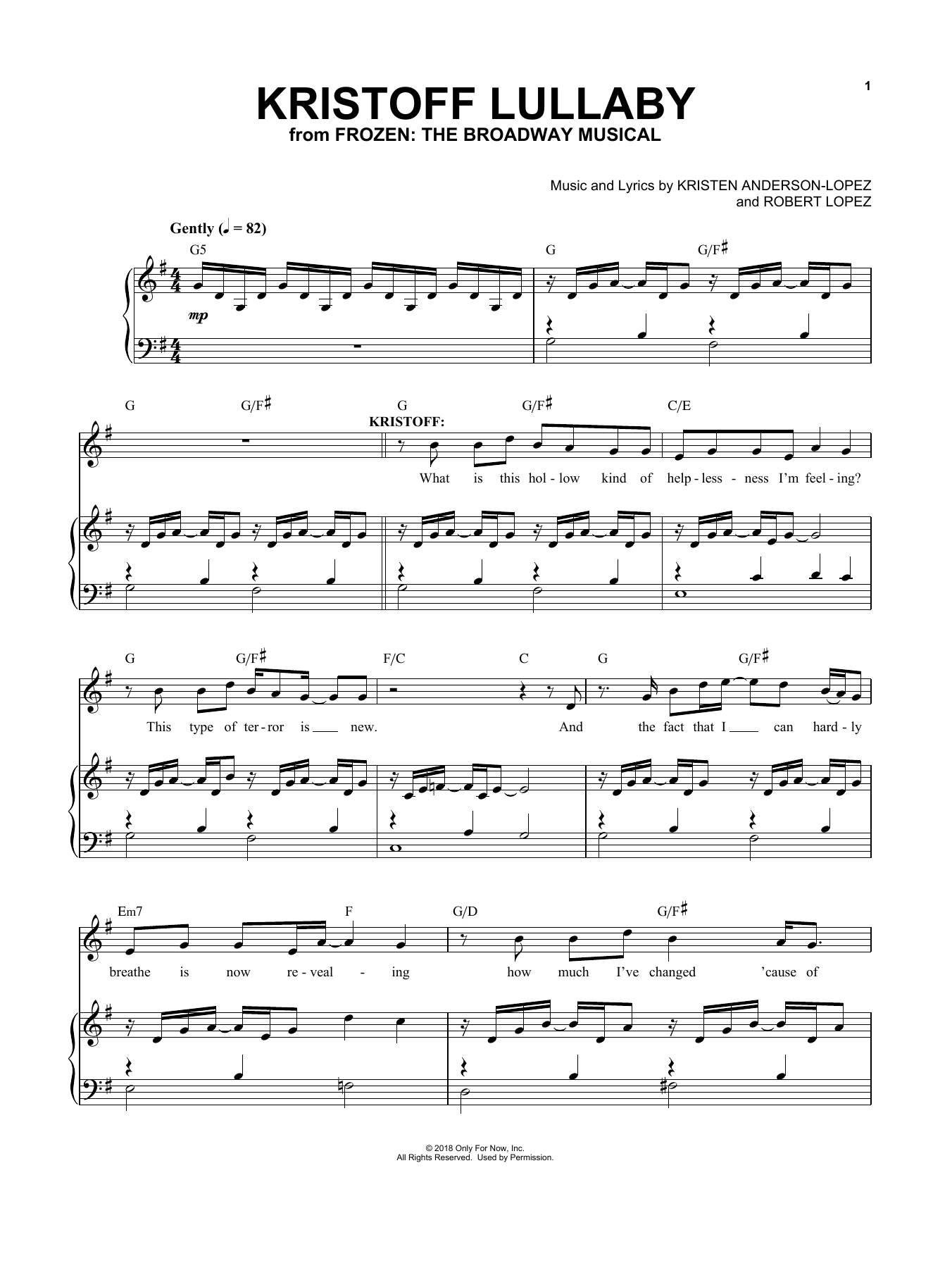 Download Kristen Anderson-Lopez & Robert Lope Kristoff Lullaby (from Frozen: The Broa Sheet Music
