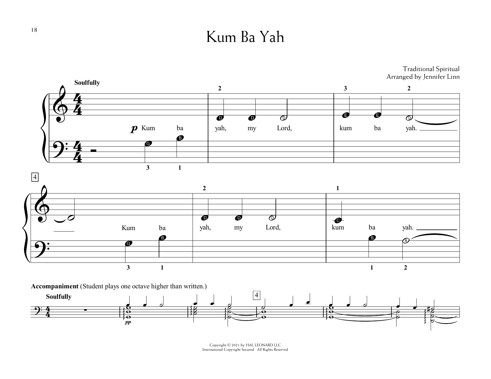 Download Traditional Spiritual Kum Ba Yah (arr. Jennifer Linn) Sheet Music