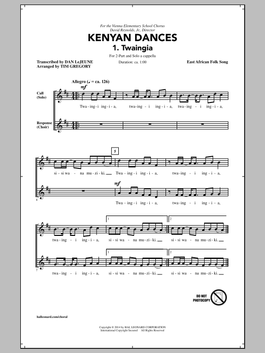 Download Tim Gregory Kwaheri Sheet Music