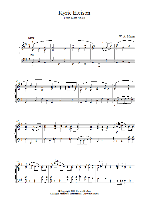 Download Wolfgang Amadeus Mozart Kyrie Eleison From Mass No.12 Sheet Music