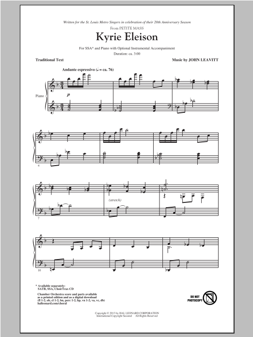 Download John Leavitt Kyrie Eleison (from Petite Mass) Sheet Music