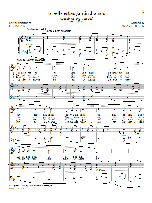 Download Benjamin Britten La belle est au jardin d'amour Sheet Music
