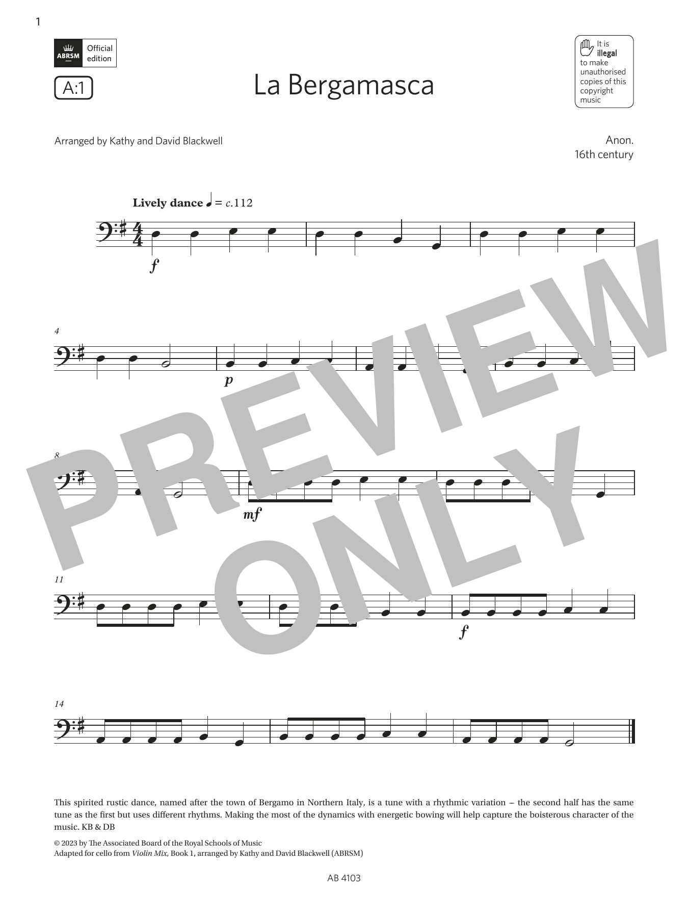 Download Anon. 16th century La Bergamasca (Grade Initial, A1, from Sheet Music