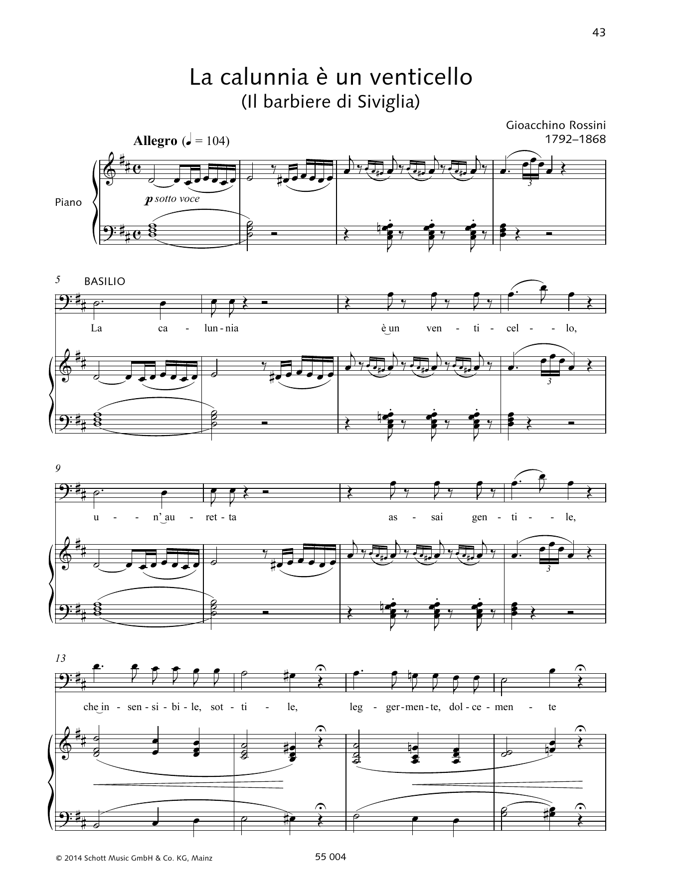 Download Gioacchino Rossini La calunnia è un venticello Sheet Music