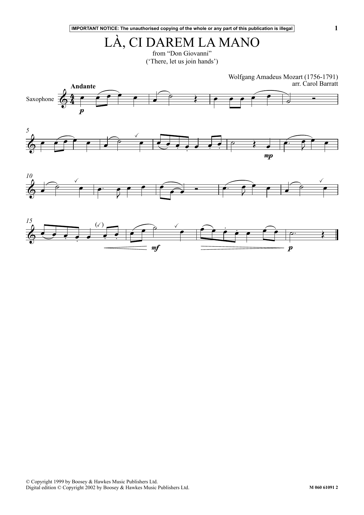 Download Wolfgang Amadeus Mozart La, Ci Darem La Mano (from Don Giovanni Sheet Music