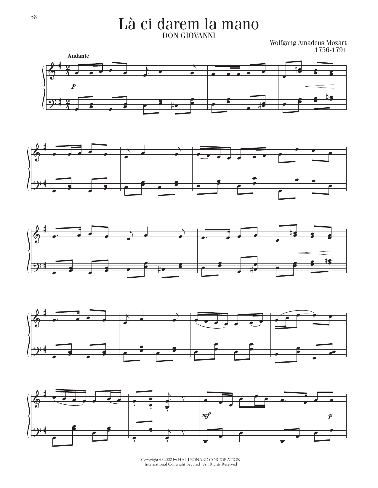 Wolfgang Amadeus Mozart La Ci Darem La Mano sheet music notes printable PDF score