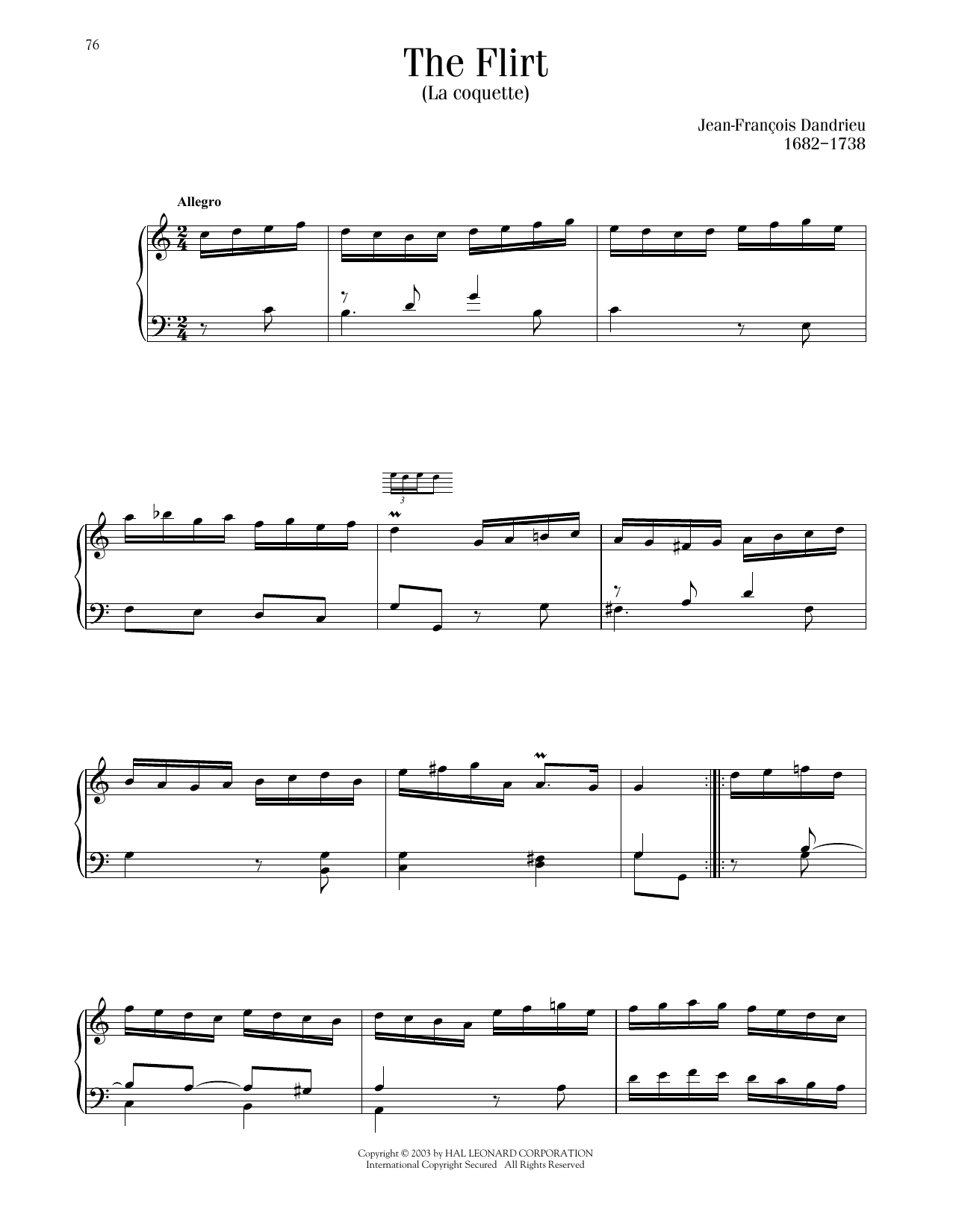 Jean-Francois Dandrieu La Coquette (The Flirt) sheet music notes printable PDF score