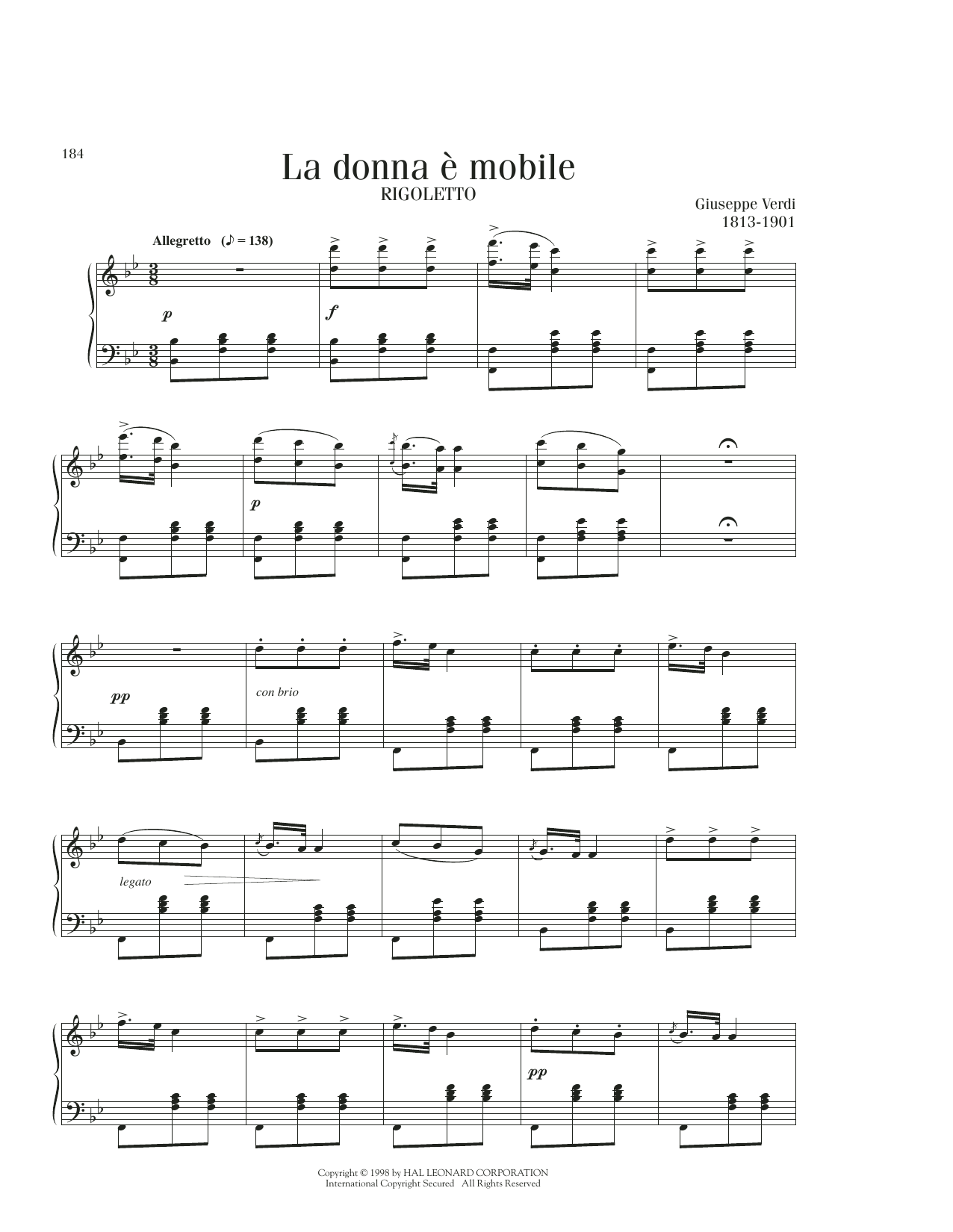 Giuseppe Verdi La Donna E Mobile sheet music notes printable PDF score