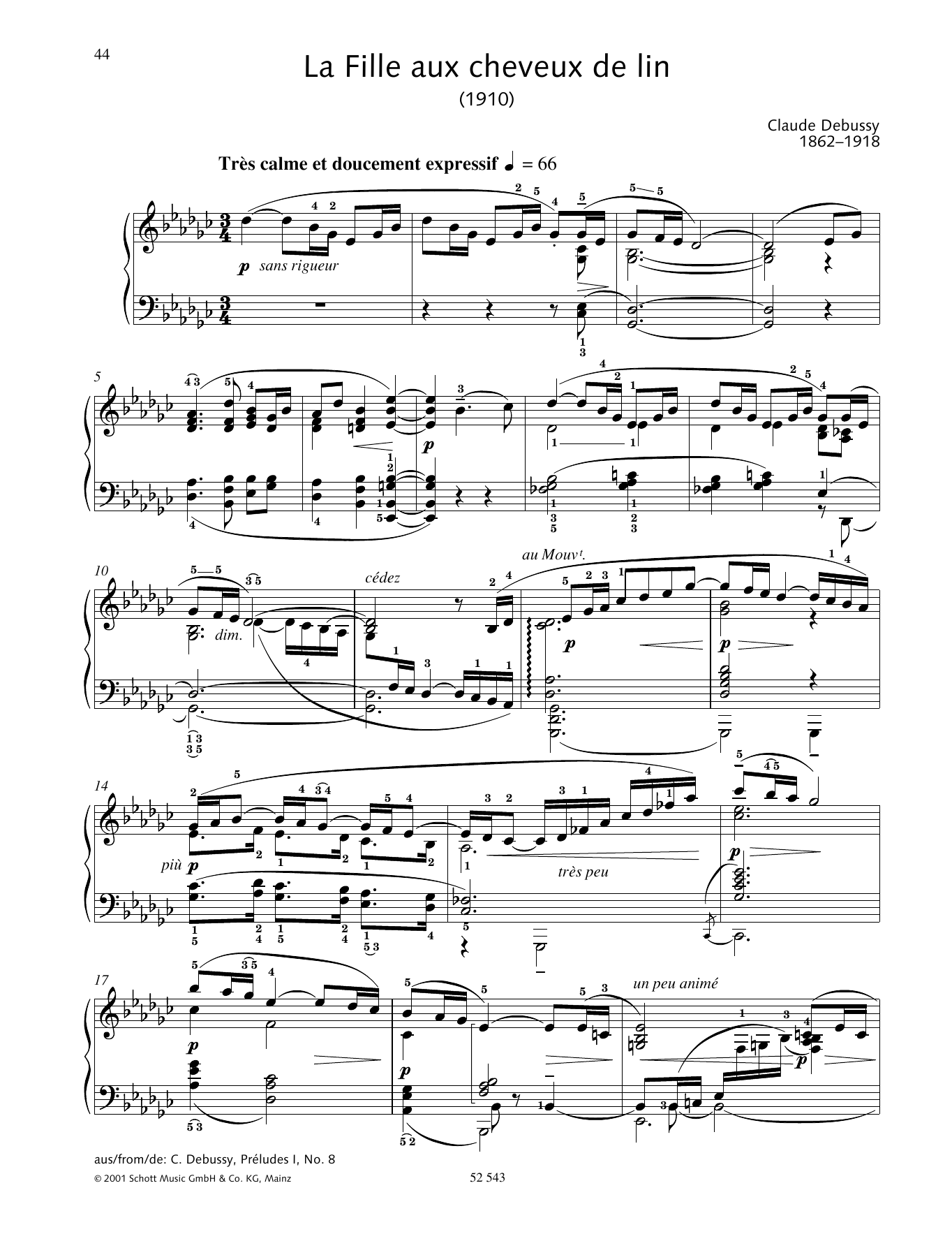 Download Claude Debussy La Fille aux cheveux de lin Sheet Music