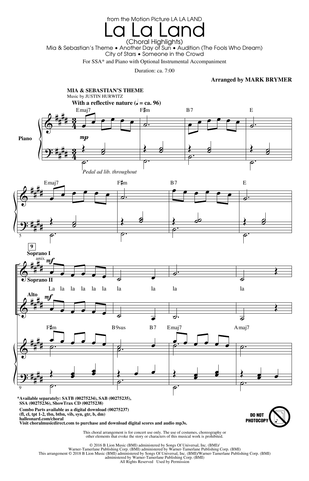 Download Justin Hurwitz La La Land: Choral Highlights (arr. Mar Sheet Music