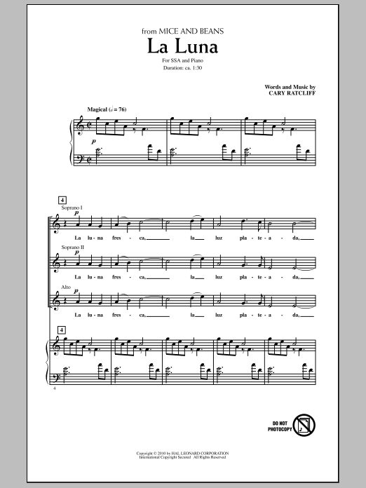 Download Cary Ratcliff La Luna Sheet Music