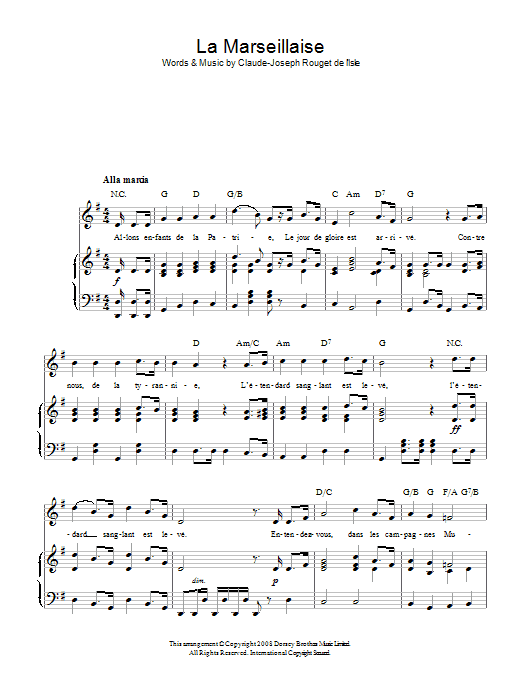 Download Claude Rouget de Lisle La Marseillaise (French National Anthem Sheet Music
