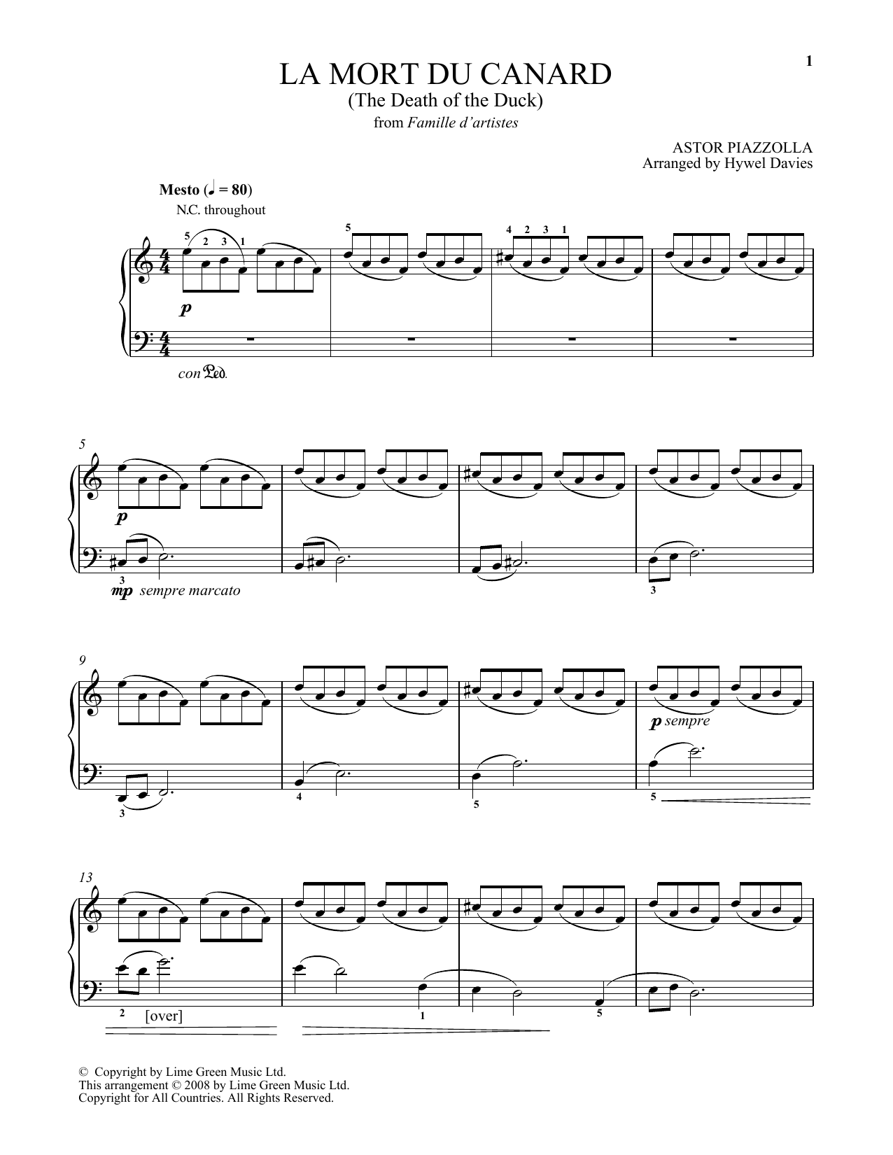 Download Astor Piazzolla La Mort Du Canard Sheet Music