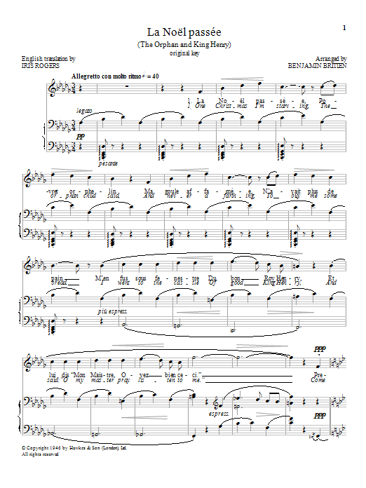 Download Benjamin Britten La Noël passée Sheet Music