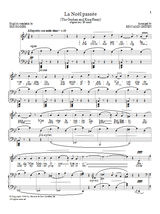 Download Benjamin Britten La Noël passée Sheet Music