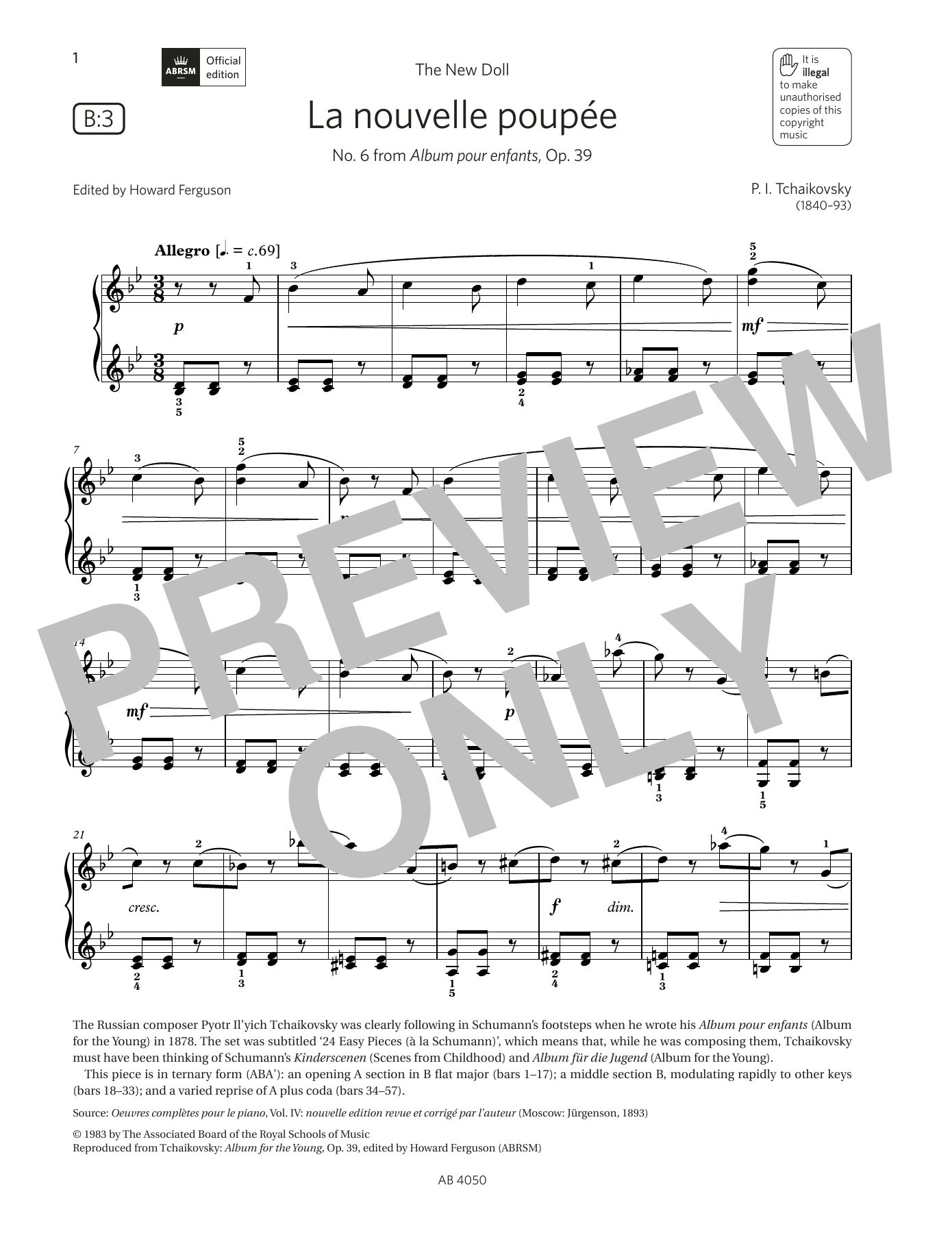 Download Pyotr Il'yich Tchaikovsky La nouvelle poupée (Grade 4, list B3, Sheet Music