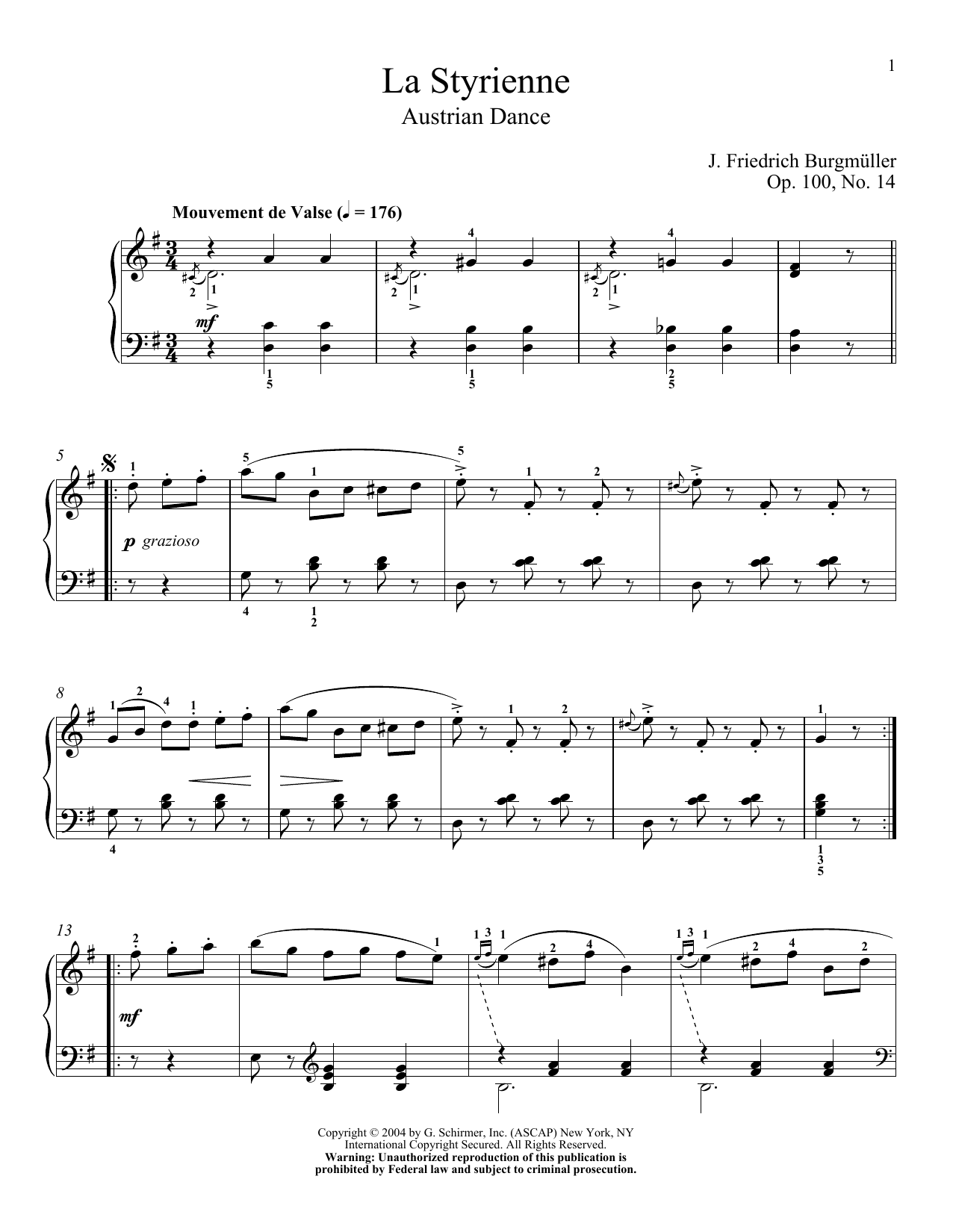 Download Friedrich Burgmuller La Styrienne, Op. 100, No. 14 Sheet Music