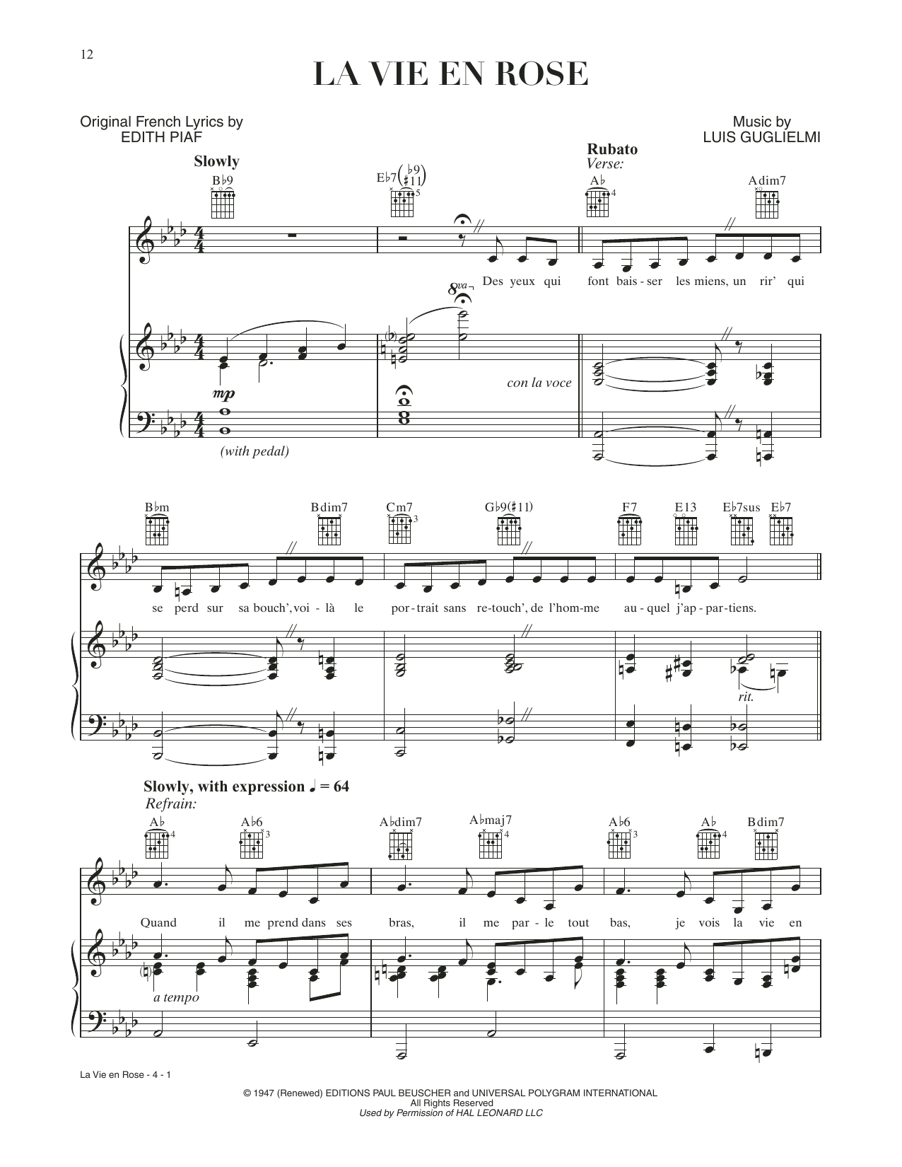 Download Lady Gaga La Vie En Rose (from A Star Is Born) Sheet Music